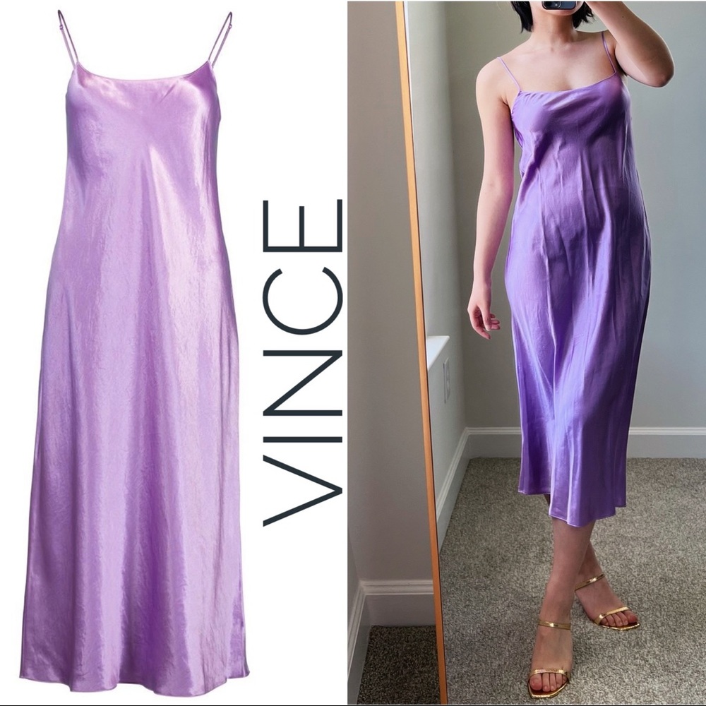 Vince Lavender Satin Slip Midi Dress